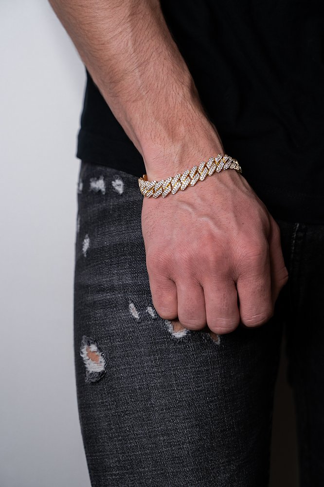 14mm Iced Out Gold Diamond Prong Cuban Link Bracelet