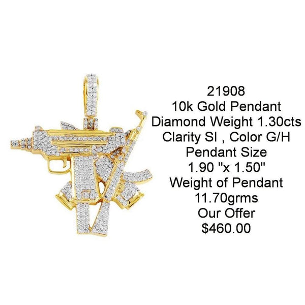 10k Iced Out Gold Guns Pendant 1.30Cts