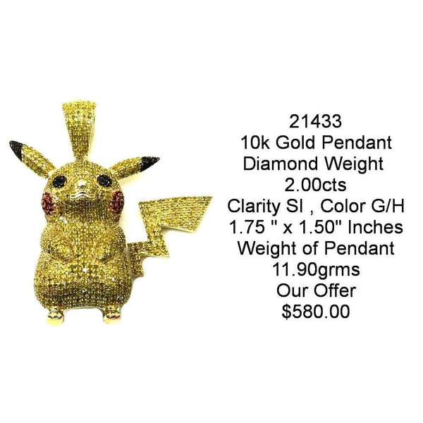 10k Iced Out Gold Pikachu Pendant 2.00Cts