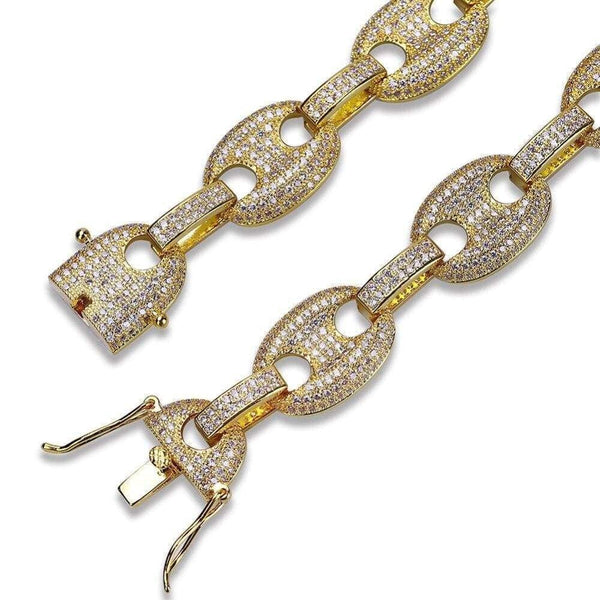 12mm Iced Out Gold Gucci Link Bracelet
