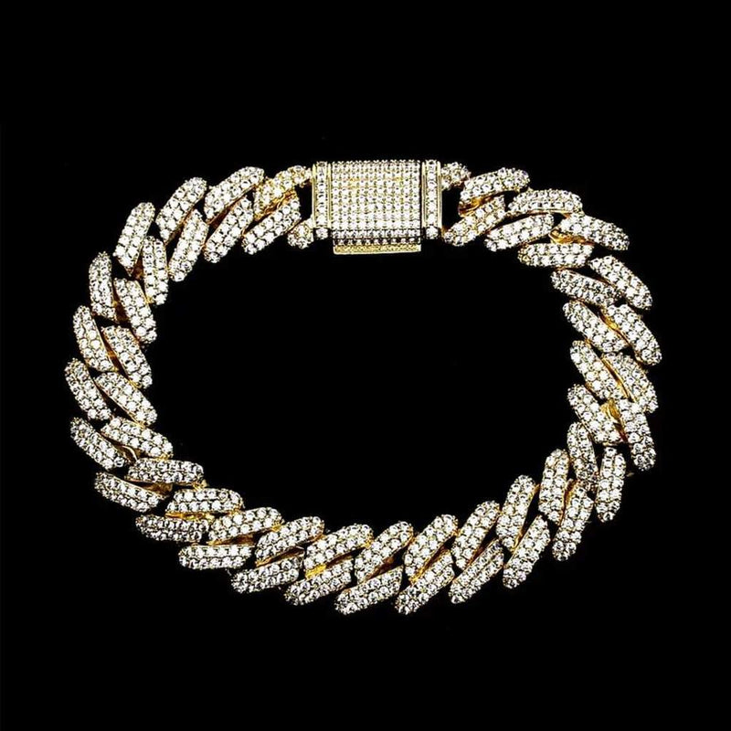 14mm Iced Out Gold Diamond Prong Cuban Link Bracelet