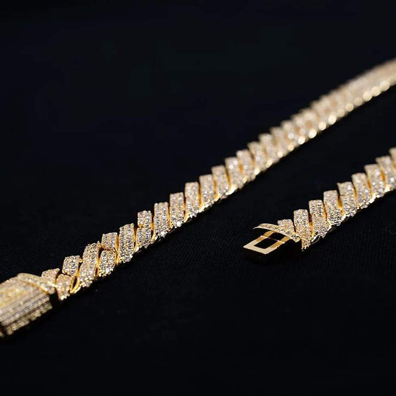14mm Iced Out Gold Diamond Prong Cuban Link Chain
