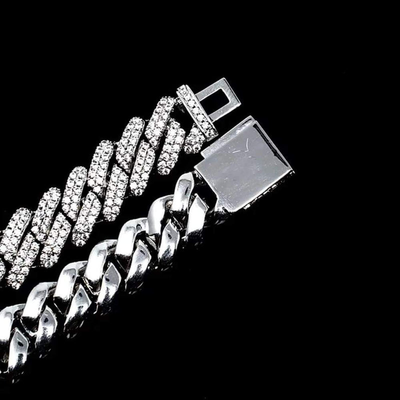 14mm Iced Out White Gold Diamond Prong Cuban Link Chain