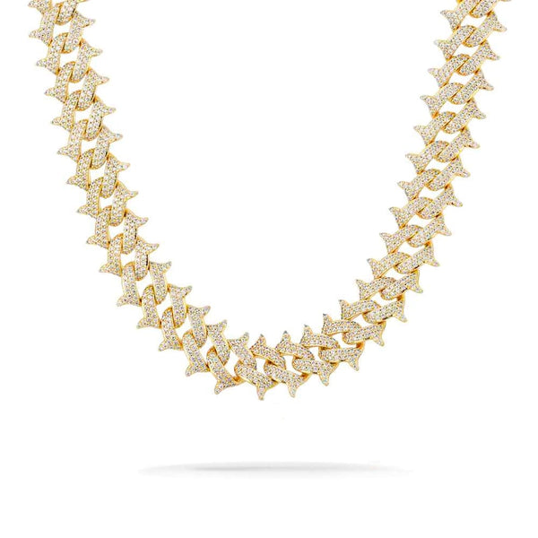 Iced Out Gold Spike Cuban Link Chain 14mm
