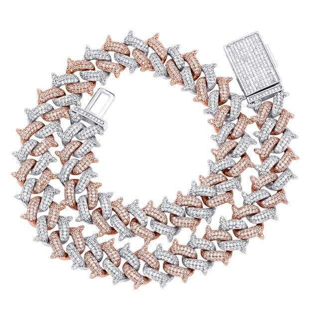 Iced Out Two Tone Spike Cuban Link Chain 14mm