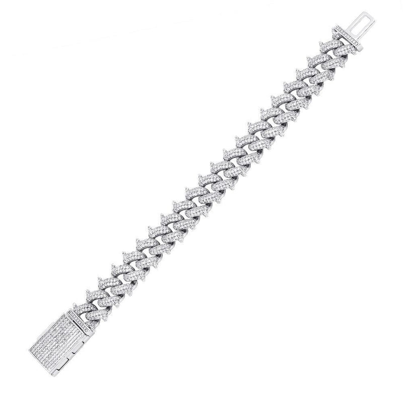 Iced Out White Gold Spike Cuban Link Bracelet 14mm