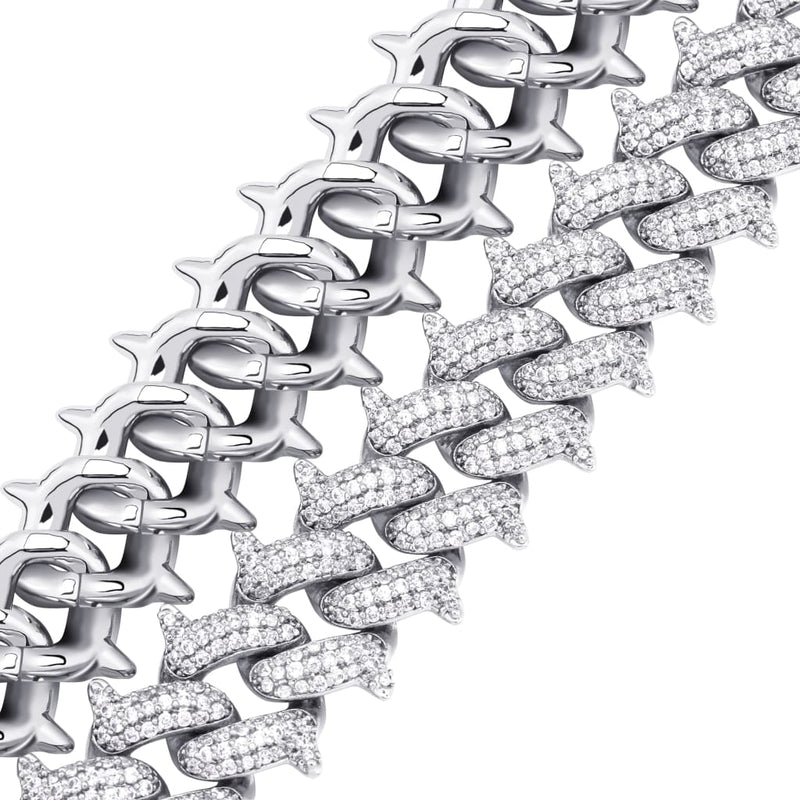 Iced Out White Gold Spike Cuban Link Bracelet 14mm