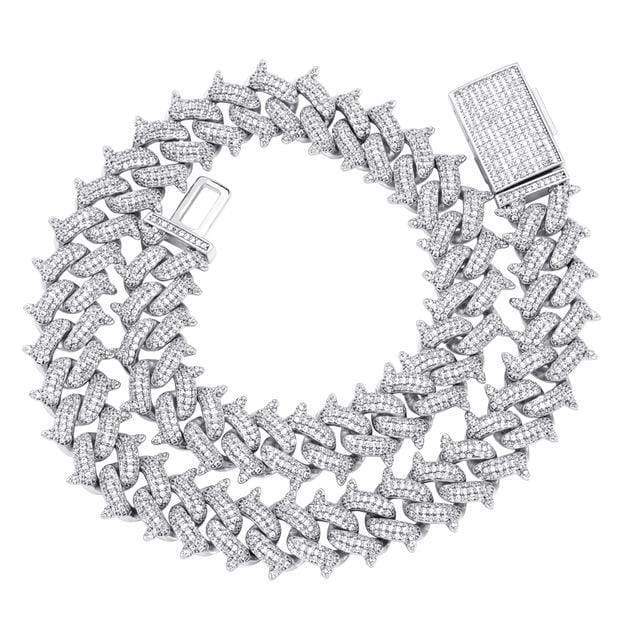 14mm Iced Out White Gold Spike Cuban Link Chain