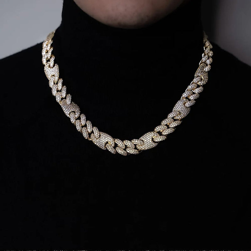 16mm Iced Out Gold Cuban Gucci Link Chain