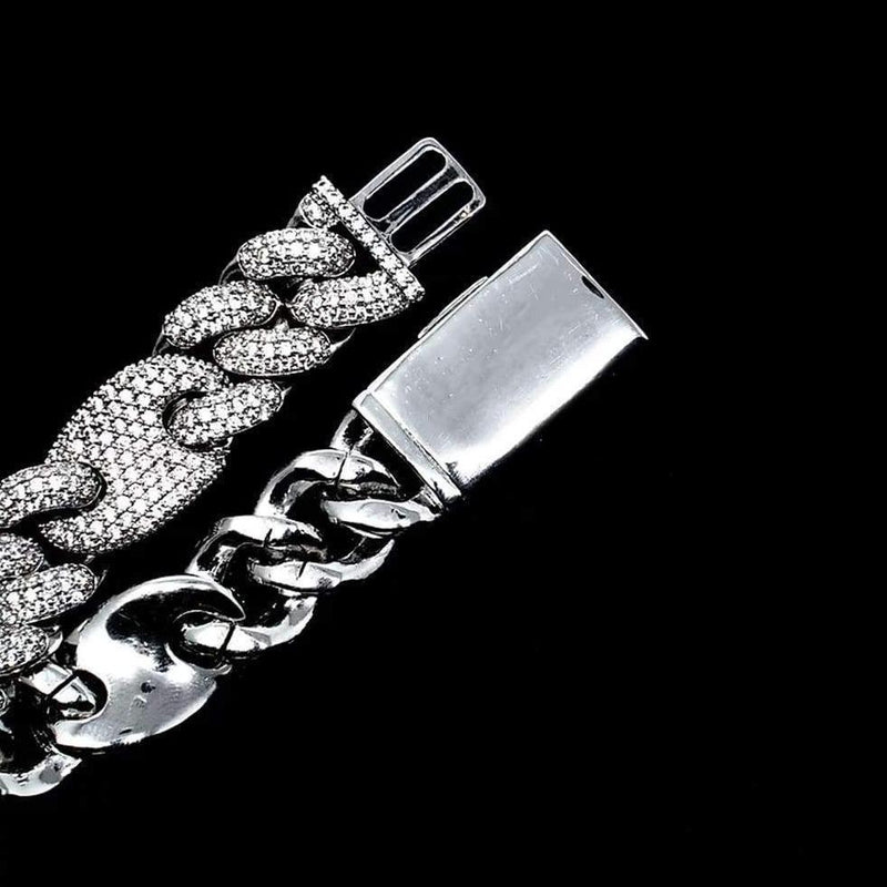 Iced Out White Gold Cuban Gucci Link Bracelet 16mm