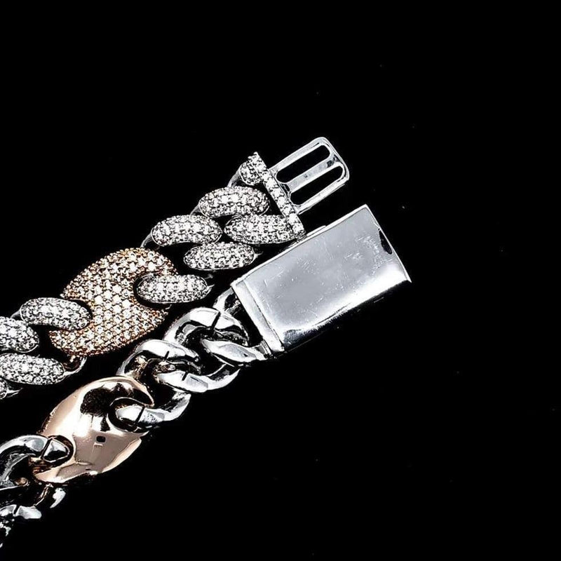 Iced Out White Gold Two-Tone Cuban Gucci Link Bracelet 16mm