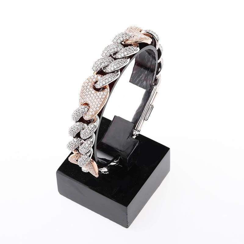16mm Iced Out White Gold Two-Tone Cuban Gucci Link Bracelet