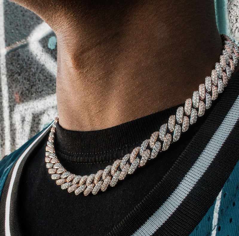 14mm Iced Out Two Tone Diamond Prong Cuban Link Chain