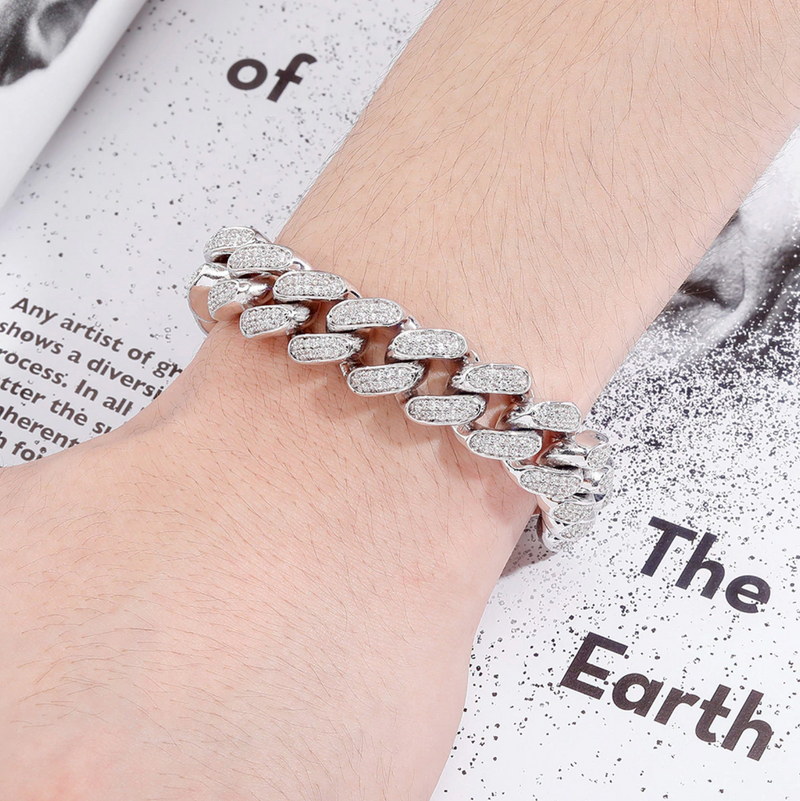 16mm Iced Out White Gold Cuban Link Bracelet