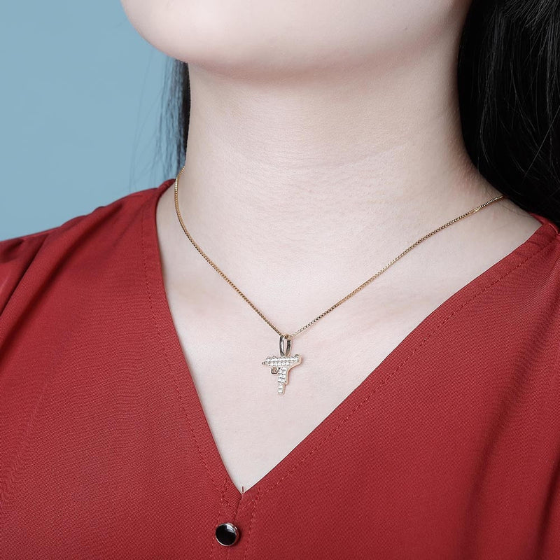 Gold Gun Pendant Iced Out