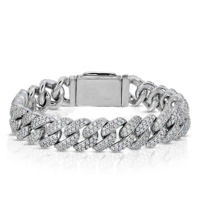 14mm Iced Out White Gold Diamond Prong Cuban Link Bracelet