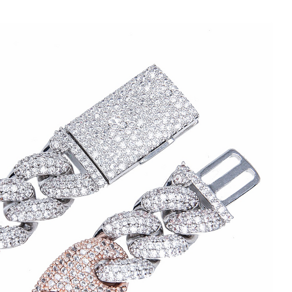 Iced Out White Gold Two-Tone Cuban Gucci Link Bracelet 16mm