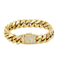 Iced Out Gold Clasp Cuban Link Bracelet 12mm