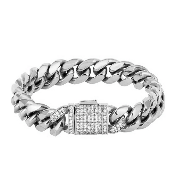 Iced Out White Gold Clasp Cuban Link Bracelet 12mm