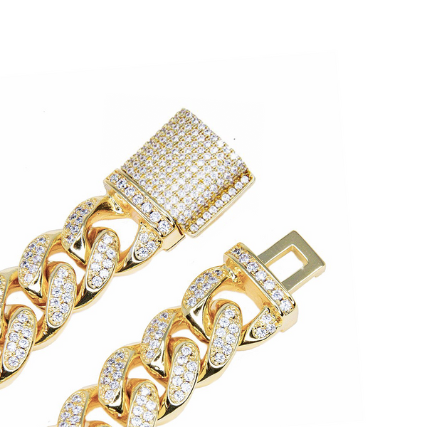 Iced Out 12mm Gold 2 Rows Cuban Link Bracelet