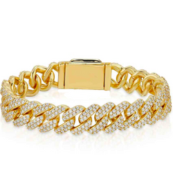 14mm Iced Out Gold Diamond Prong Cuban Link Bracelet