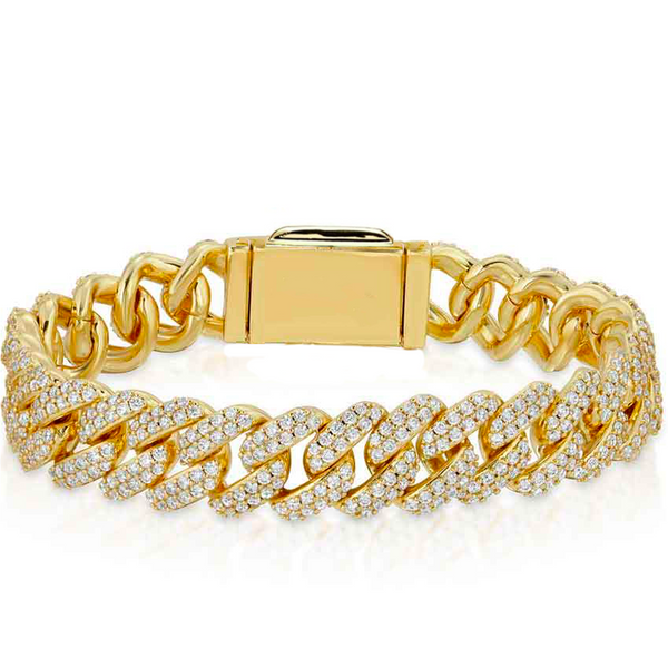 14mm Iced Out Gold Diamond Prong Cuban Link Bracelet