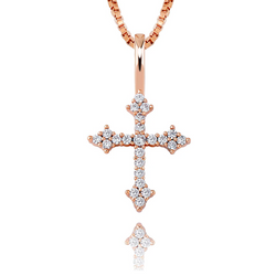 Rose Gold Cubic Cross Pendant Iced Out