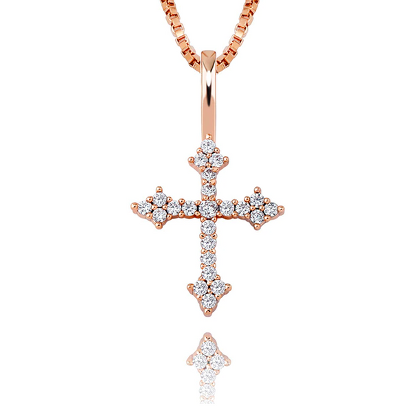 Rose Gold Cubic Cross Pendant Iced Out