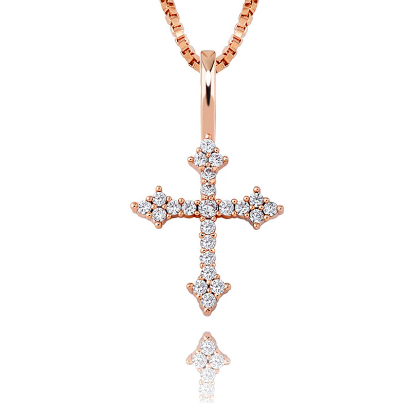 Rose Gold Cubic Cross Pendant Iced Out