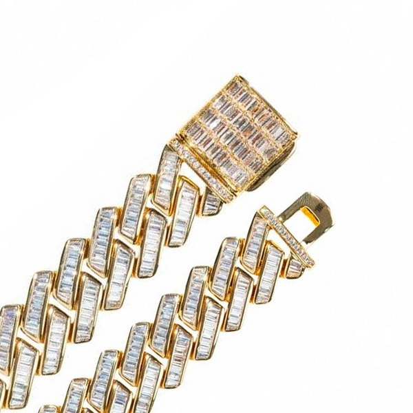 14 mm Iced Out Gold Baguette Cuban link prong Chain