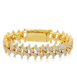Iced Out Gold Spike Cuban Link Bracelet 14mm