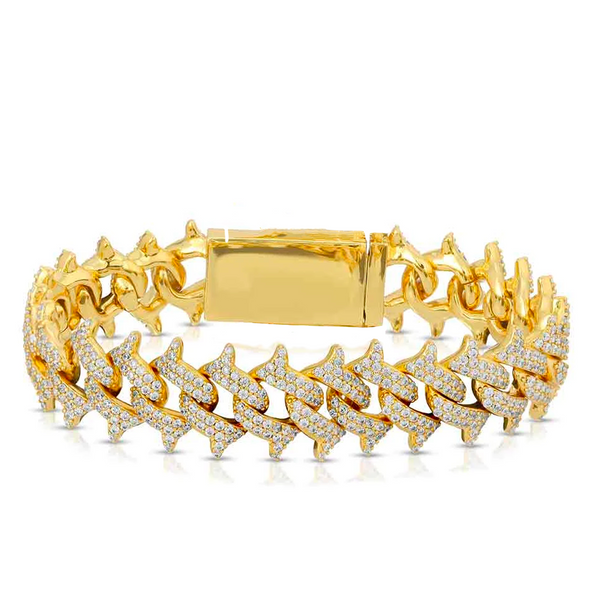Iced Out Gold Spike Cuban Link Bracelet 14mm