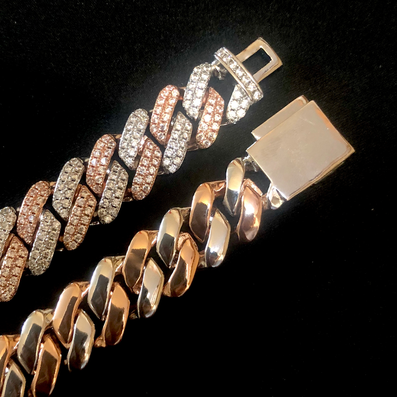 14mm Iced Out Two Tone Diamond Prong Cuban Link Chain