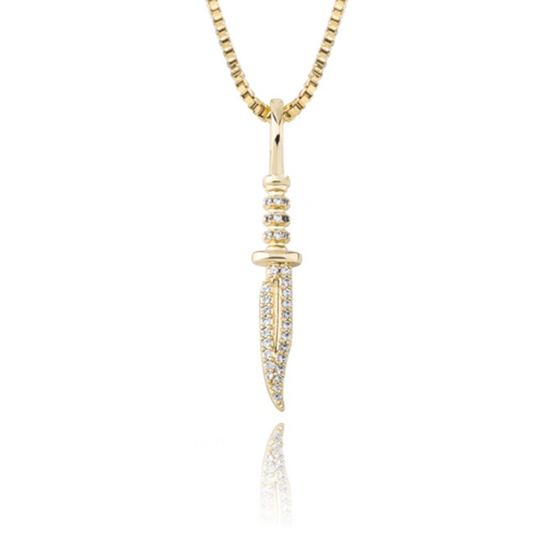Gold Knife Pendant Iced Out