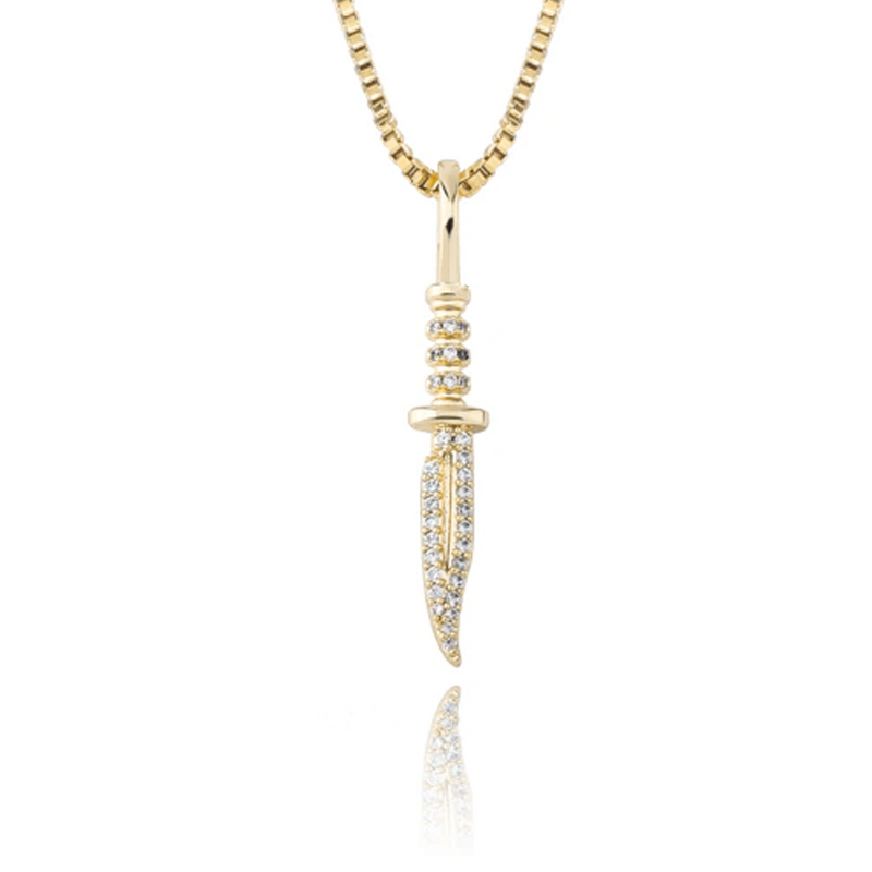 Gold Knife Pendant Iced Out