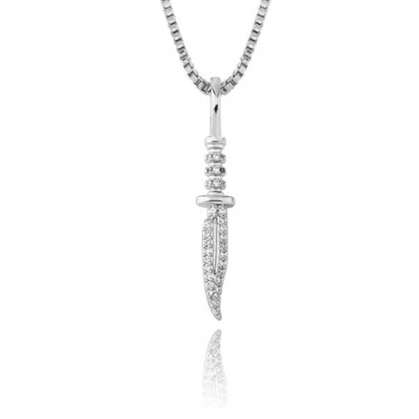 White Gold Knife Pendant Iced Out