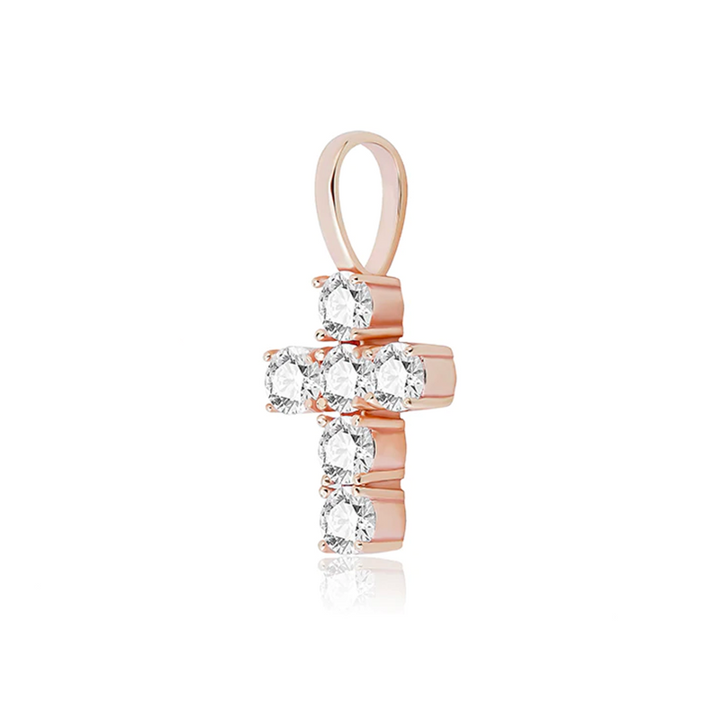 Rose Gold Small Cross Pendant Iced Out