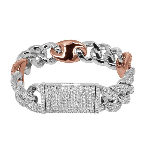 Iced Out White Gold Two-Tone Cuban Gucci Link Bracelet 16mm
