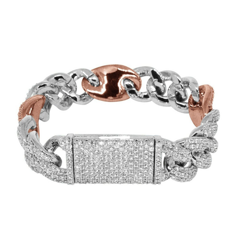 Iced Out White Gold Two-Tone Cuban Gucci Link Bracelet 16mm