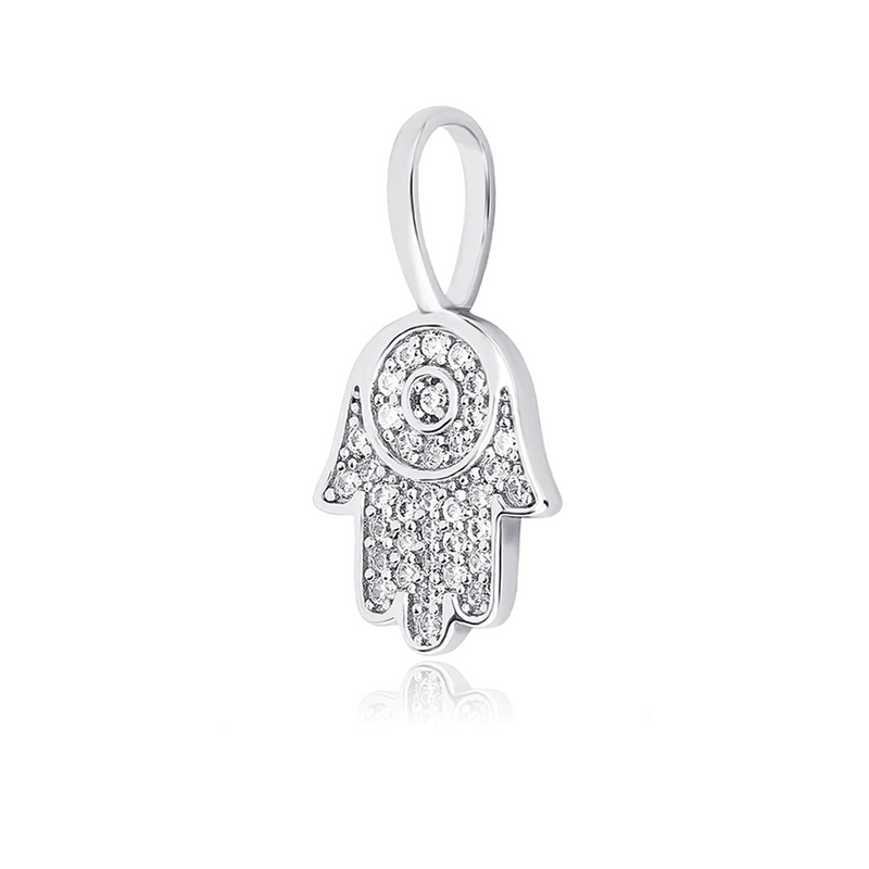 White Gold Hand Pendant Iced Out