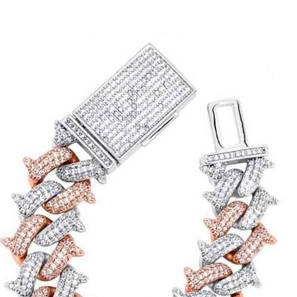 Iced Out Two Tone Spike Cuban Link Bracelet 14mm