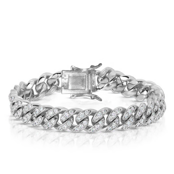 10mm Iced Out White Gold Cuban Link Bracelet