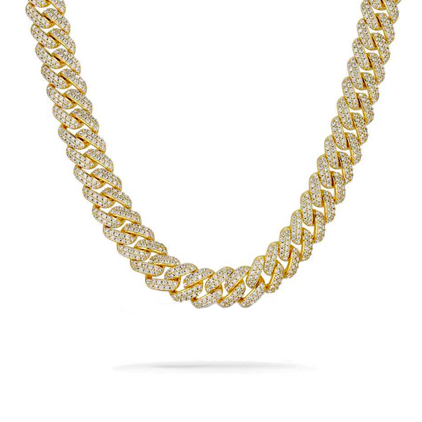 14mm Iced Out Gold Diamond Prong Cuban Link Chain