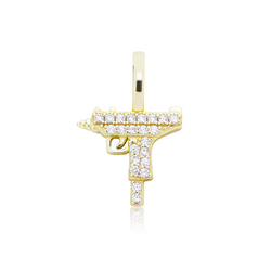 Gold Gun Pendant Iced Out