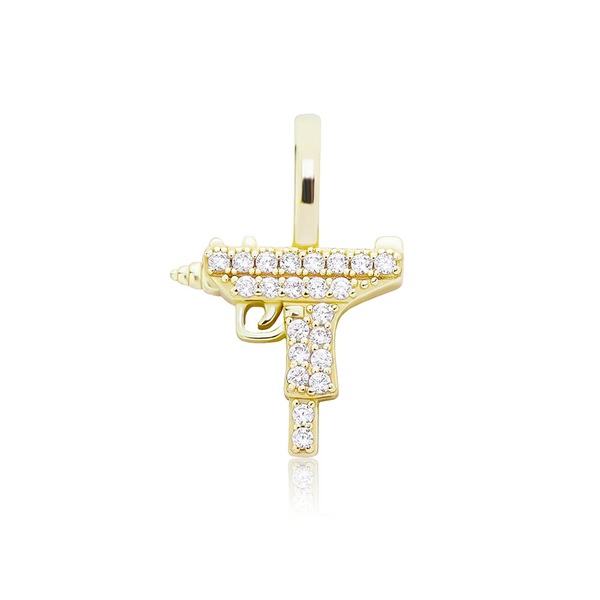 Gold Gun Pendant Iced Out