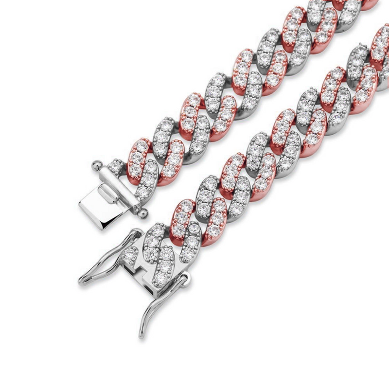 Iced Out Two-Tone Cuban Link Bracelet 8mm