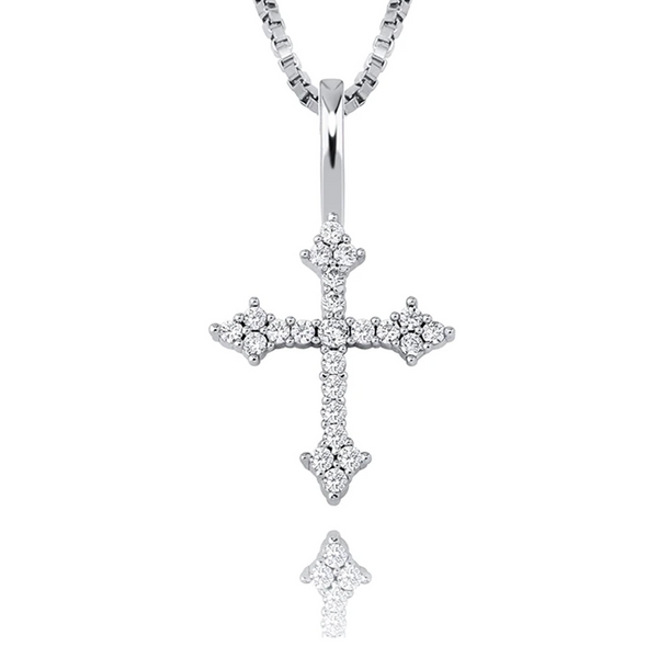White Gold Cubic Cross Pendant Iced Out