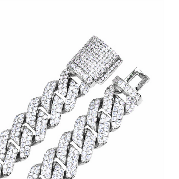 Iced Out White Gold Diamond Prong Cuban Link Bracelet 14mm
