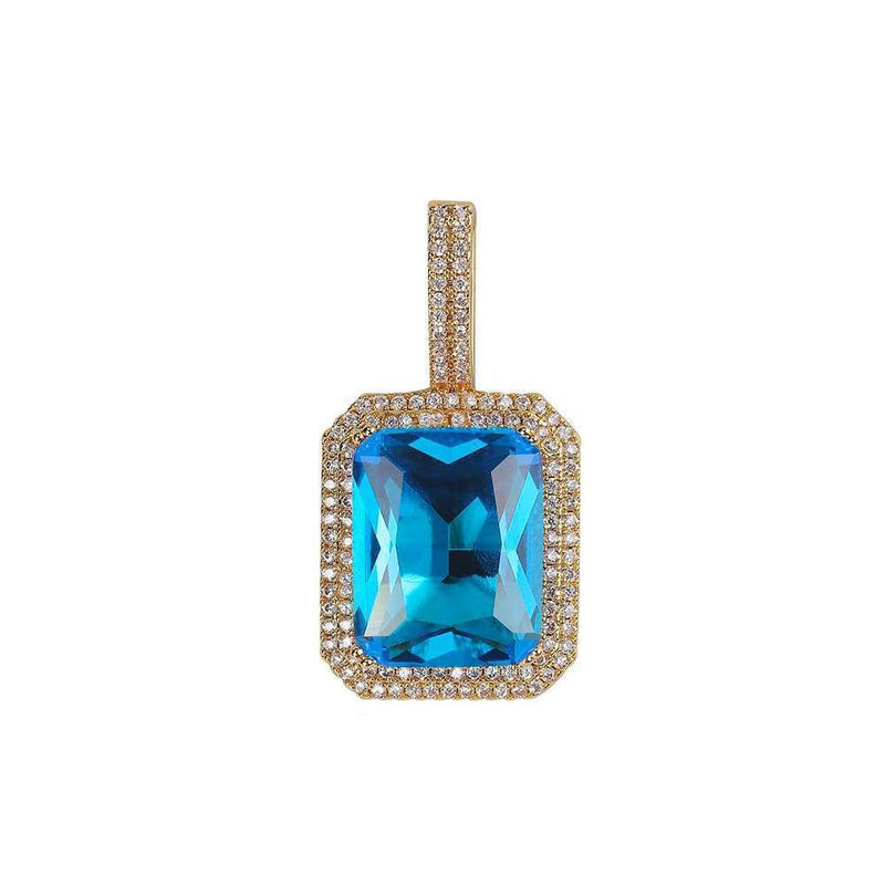 Blue Gemstone Pendant Iced Out