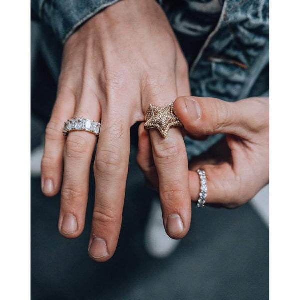 Iced Out Gold Double Stars Ring